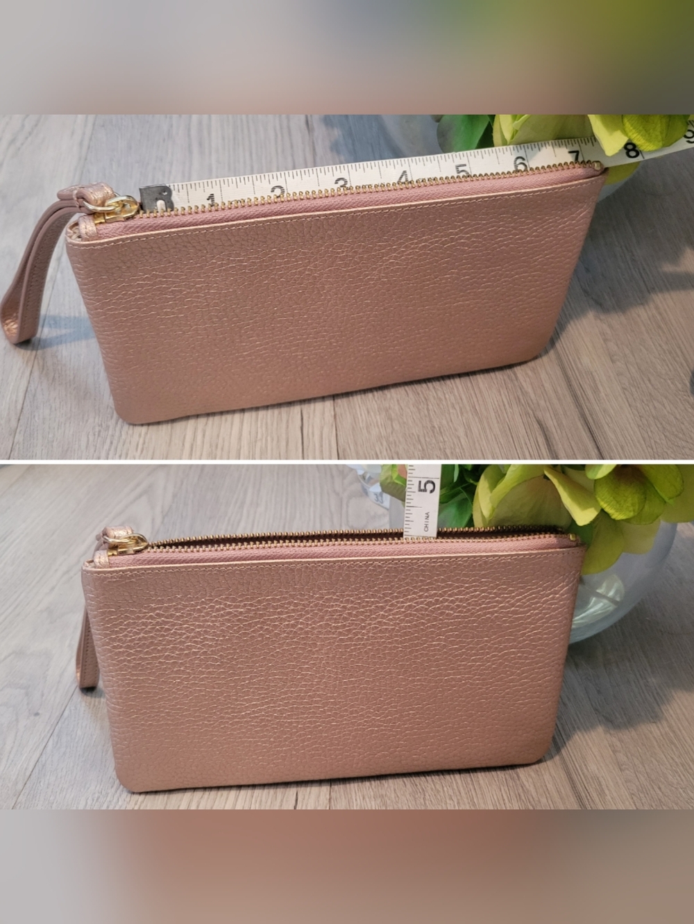 14th & Union Metallic Rose Gold Pebble Leather Wristlet Gold Accents, 8.5"x4.5" - Picture 7 of 15